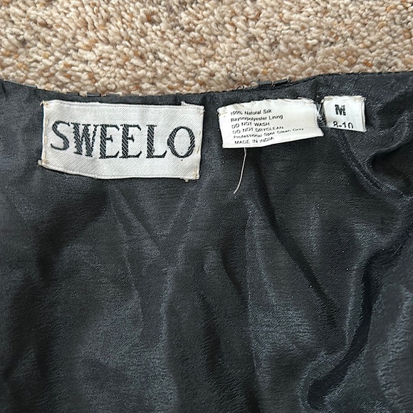 Sweelo Vtg Black/Silver Sequins Beaded Long Sleeve Silk Jacket Coat **Sz M**🌺🌺 - Picture 6 of 6